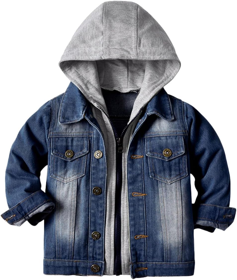 Cromoncent Boys Girls Hooded Denim Jacket Infant Toddler Kids Jean Jacket with Hood