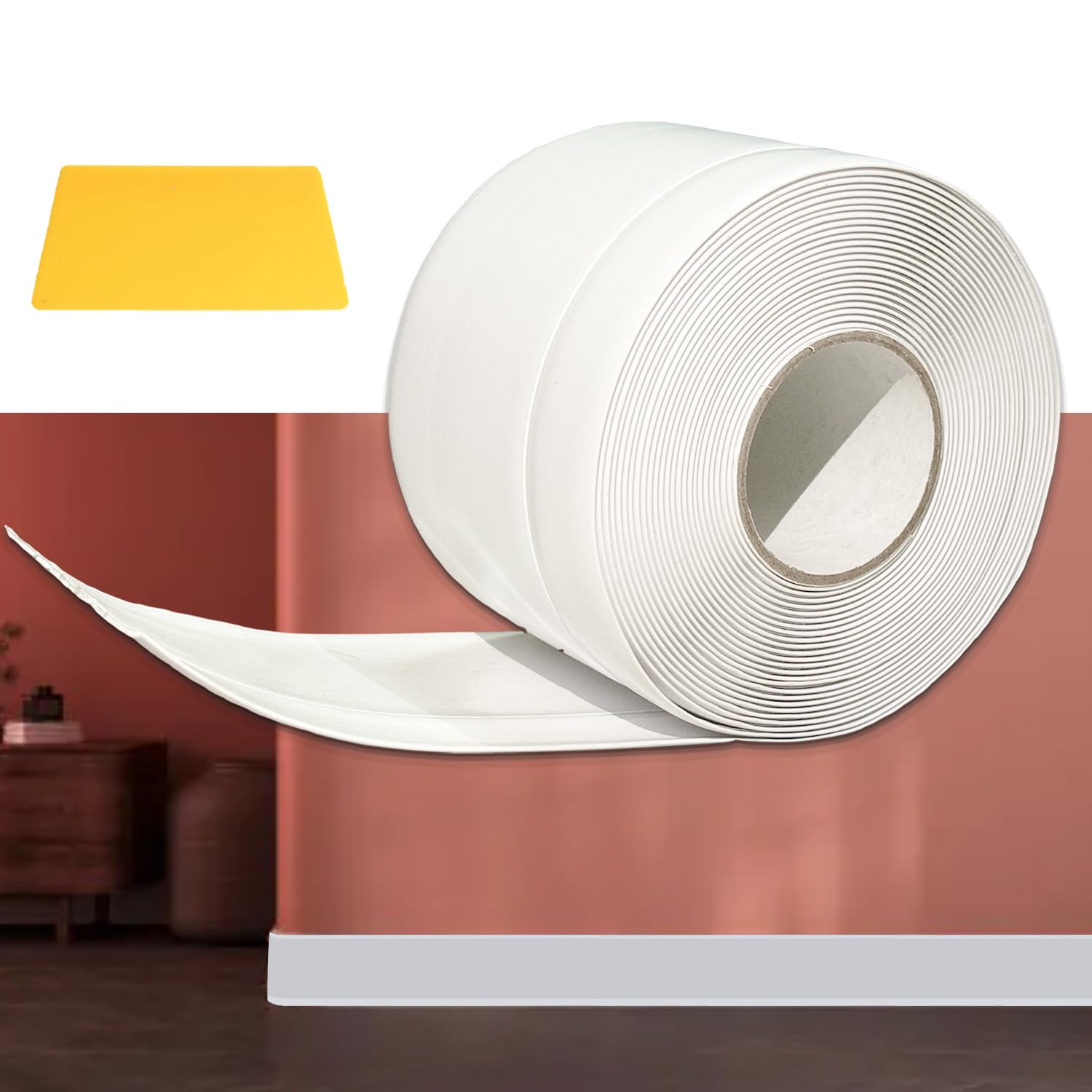 Rodapiés Autoadhesivo Flexible, 6M 50 x 20mm Perfil PVC, Rodapie de Acabado Rodapiés Flexible Cinta Autoadhesiva para Cocina y Baño Blanco