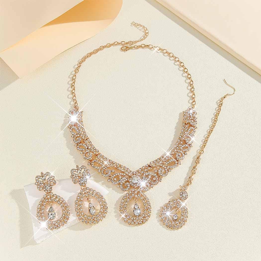 Unicra Rhinestone Gold Indian Jewelry Sets Wedding Bollywood Necklace Earrings Set Formal Prom Costume Jewelry Set for Women and Brides - Image 7