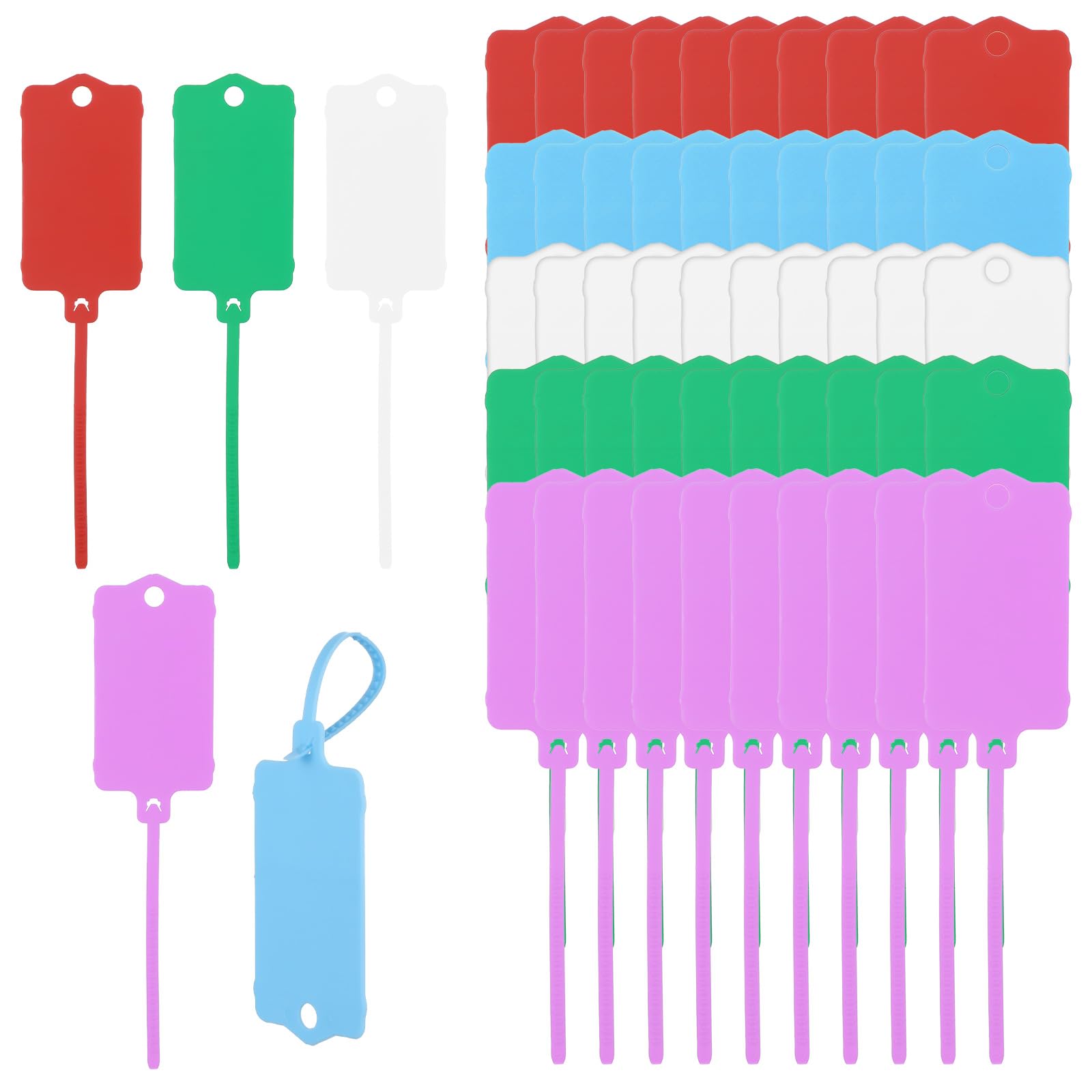 Mabor 50 PCS Plastic Tags for Labeling, Labels Writable Hanging with Sealing Strap, Shipping Cable Tie Plastic Tags Label for Keys Luggage Logistic