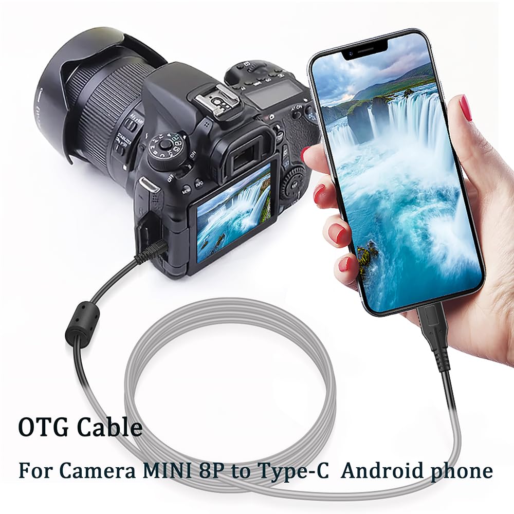 Camera OTG Cable, Mini 8 Pin to USB Type C, 1.5m, View Camera Photos from Phone, Download Camera Pictures to Andriod Phone, Compatible with Sony Nikon CoolPix Fuji Panasonic Sanyo