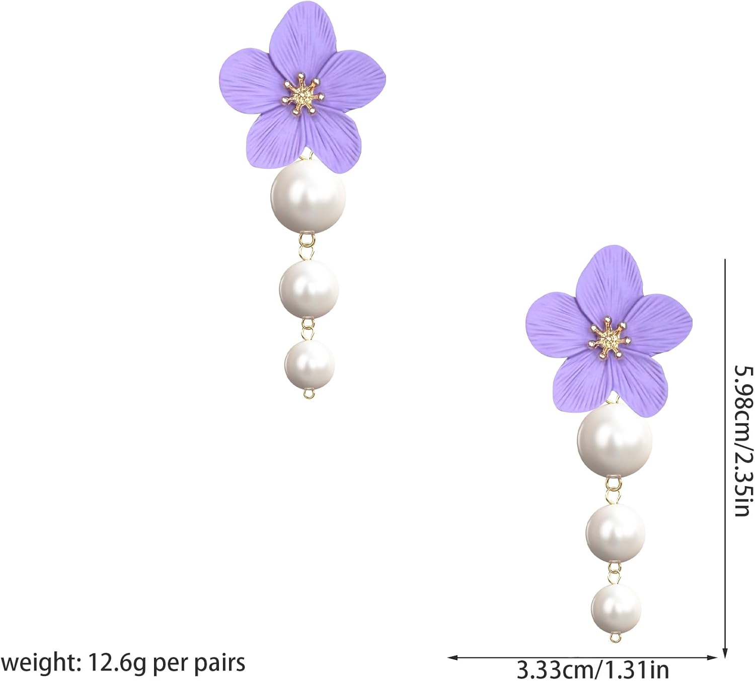 Floral Pearl Statement Earrings For Women Flower Large Stud Dangle Drop Earrings Boho - Image 5