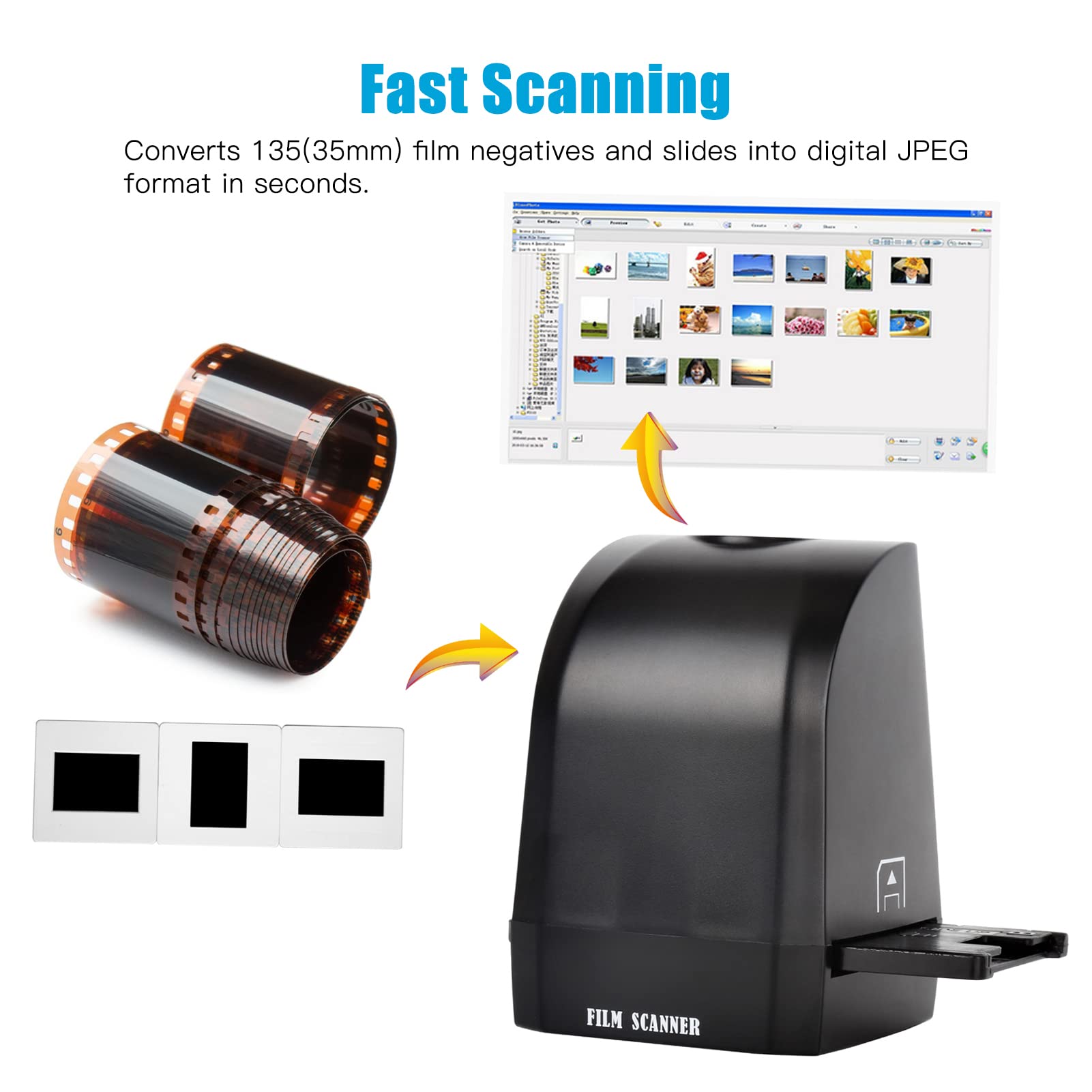 Escáner de fotos para fotos antiguas, convertidor de escáner de diapositivas de película 135, escáner portátil de película negativa, 8 píxeles, conversión CMOS de 35 mm/135 mm, diapositivas y