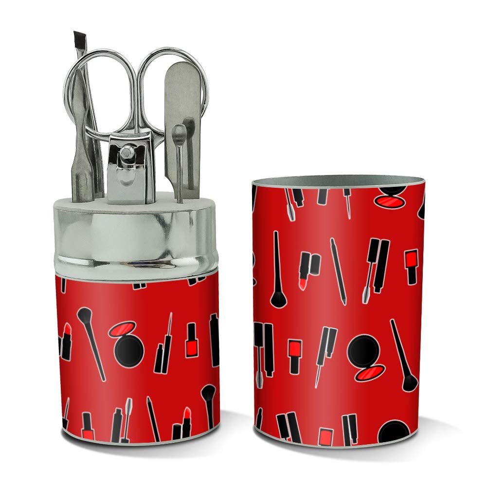 Makeup Lipstick Mascara Eyeliner Pattern Stainless Steel Manicure Pedicure Grooming Beauty Care Travel Kit