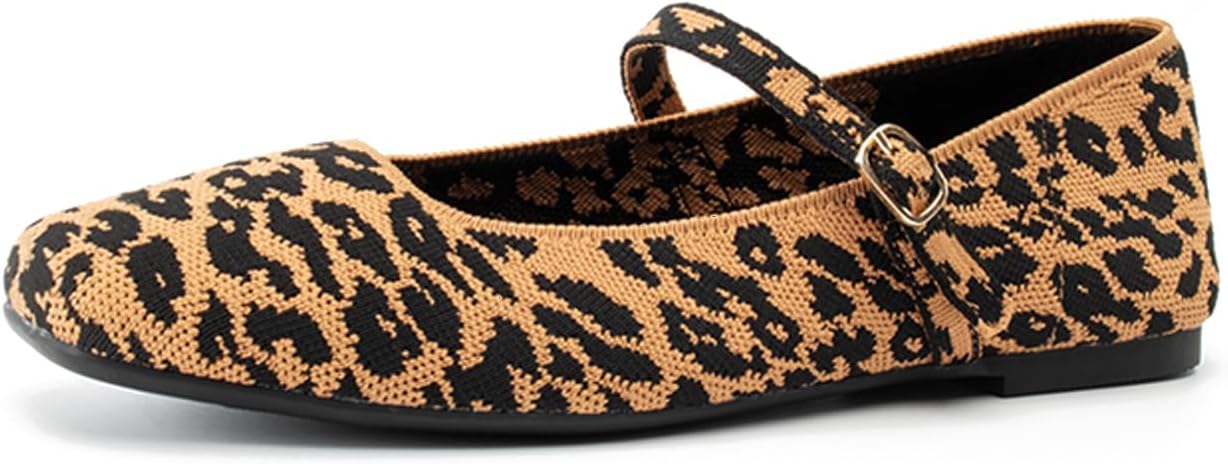 Knit Flats for Women Square Toe Flats Casual Ballet Flats with Ankle Strap,Mary Jane Shoes Women Comfortable for Dressy Office - Image 4