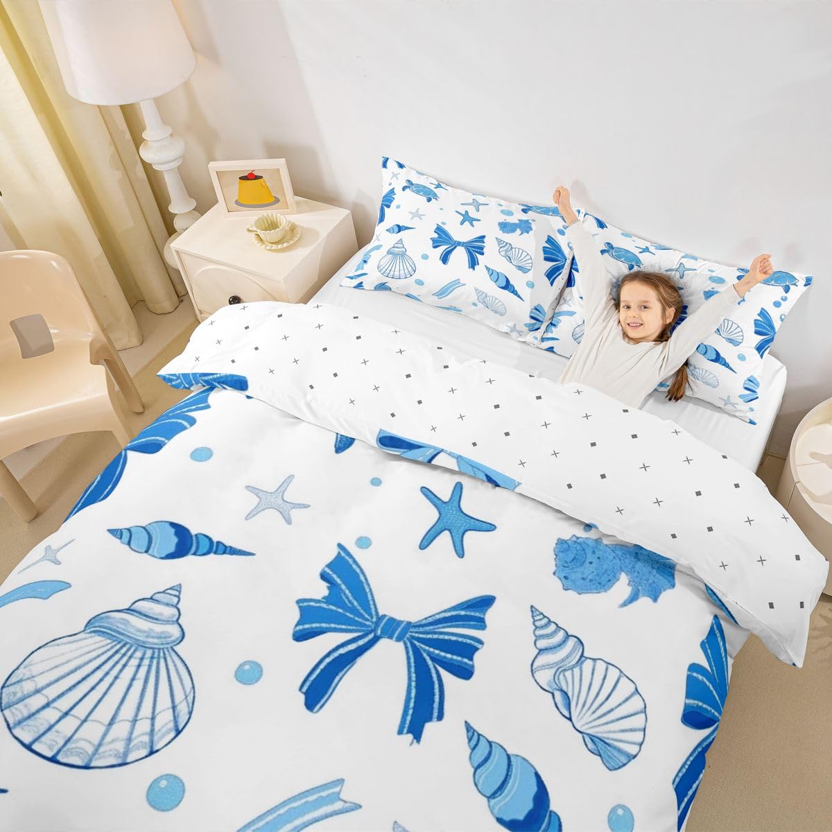 Homewish Set di biancheria da letto super king size con tartaruga marina, conchiglie, stelle marine, conchiglie, animali marini