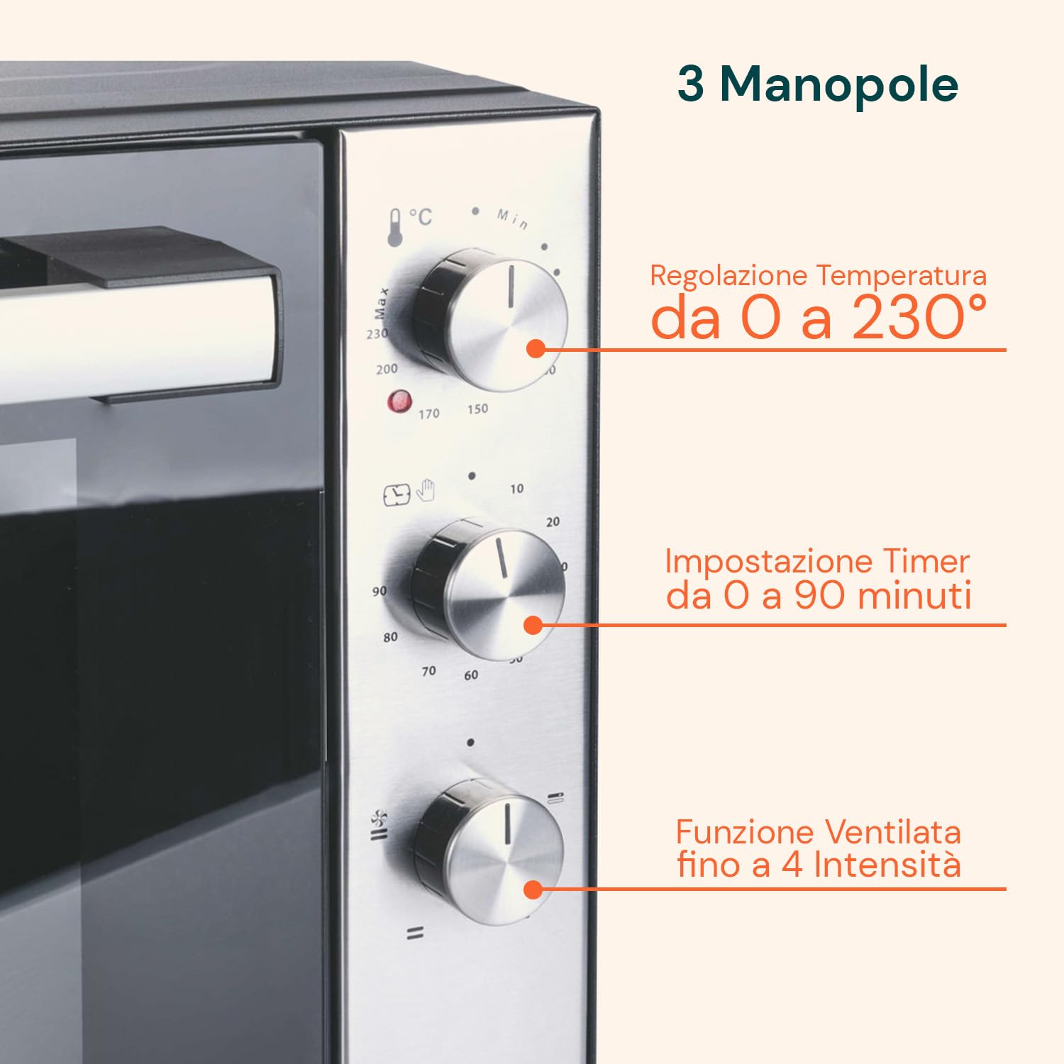 Avilia Forno Elettrico in Acciaio Inox Nero 2500W da 70L - Ideale per Cuocere e Riscaldare in Modo Salutare Arrosti, Pizze e Grandi Qantità di Cibo - Temperatura Fino a 320°C con Funzione Ventilata