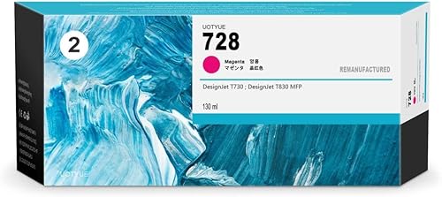 Cartucho de tinta magenta 728 de 4.4 fl oz (paquete de 2)  Cartucho de tinta Utye 728 (F9J66A) Reemplazo para HP 728 Ink Work con impresora T830 MFP