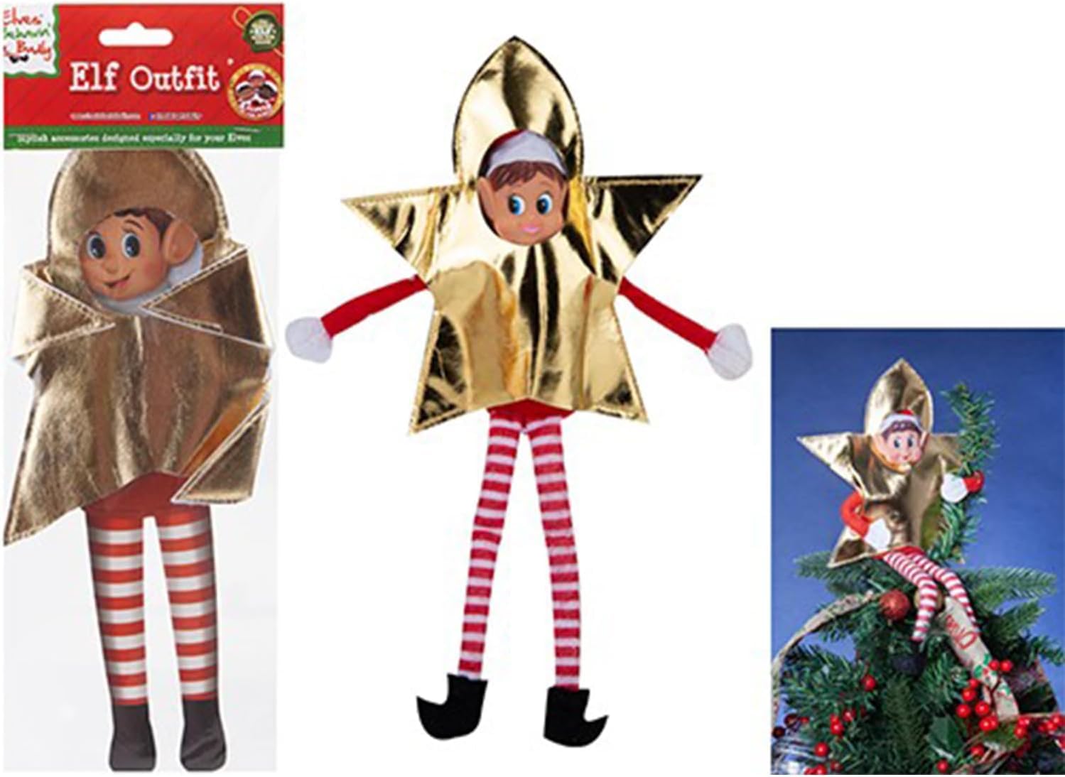 MARUKATSU Elves Behavin' Badly- Elf Papá Noel Elfo de Vinilo Suave de Pierna Larga con Sombrero con 1 Pieza de Ropa incluida- Ropa Modelo Aleatorio