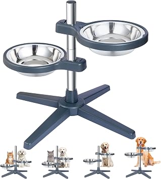 Elevated Dog Bowls Stainless Steel Elevated Dog Bowl Adjustable Height 5.51" to 17.72" Suitable for Medium Large Dogs & Cats with 2 Stainless Steel Dog Bowls Diameter 7.87"