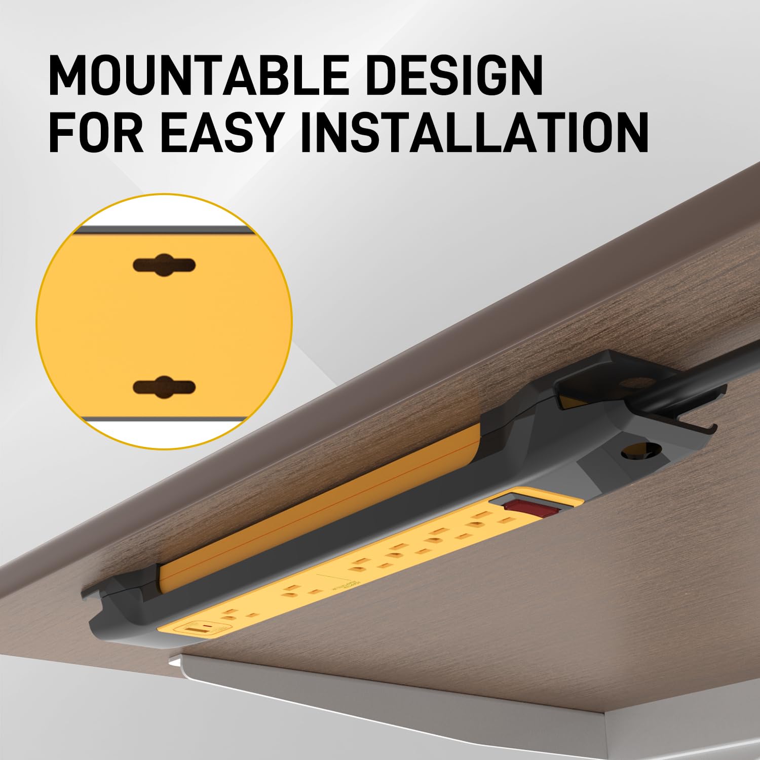 Multipresa industriale con 4 uscite + 2 uscite + 1 USB, cavo da 1,8 m, protezione da sovraccarico, design montabile per ufficio/officina, 14AWG