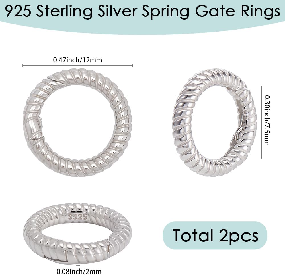 SUNNYCLUE 1 Box 2Pcs 925 Sterling Silver Spring O Rings Round Spring Clasps Stripe Ring Bracelet Metal Closures Necklace Clamp Connector Carabiner Snap Hoop Clip Clasps for Jewelry Making DIY Craft - Image 2
