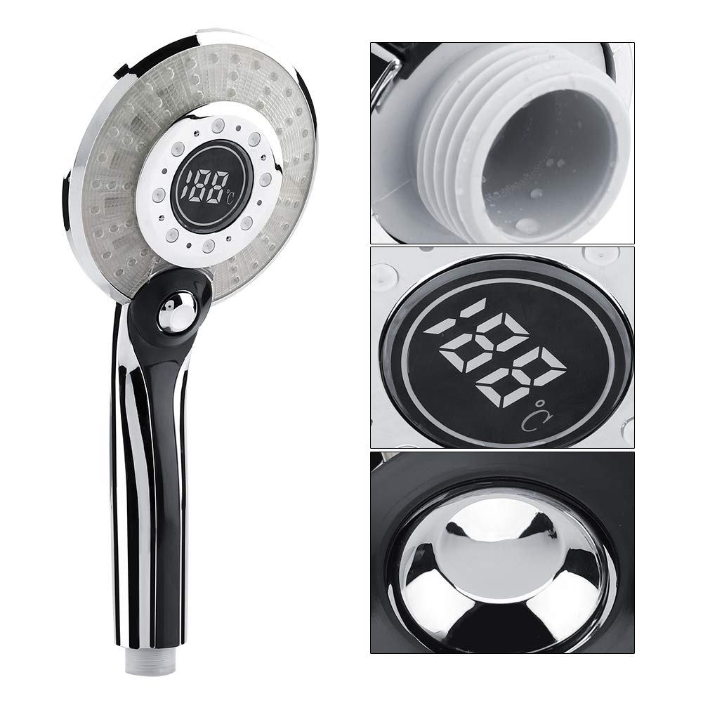 Alcachofa Ducha LED Digital 3 Modos Sensor Temperatura ABS Plateado Alta Presión Ahorro Agua Accesorios Baño Moderno