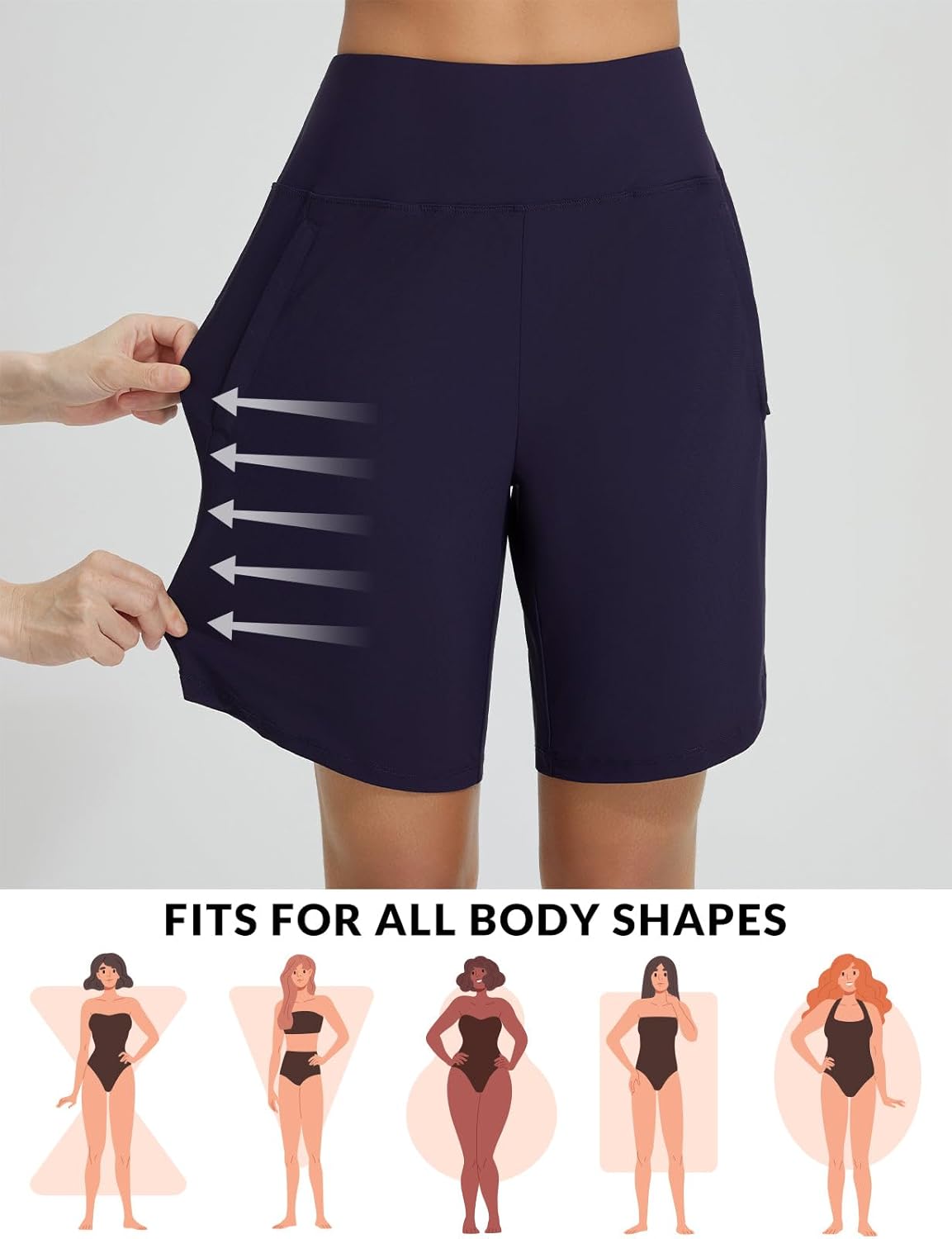 baleaf Women's 9" Long Swim Shorts with Zipper Pockets High Waisted Board Shorts for Swimming with Liner UPF 50+ - Image 6