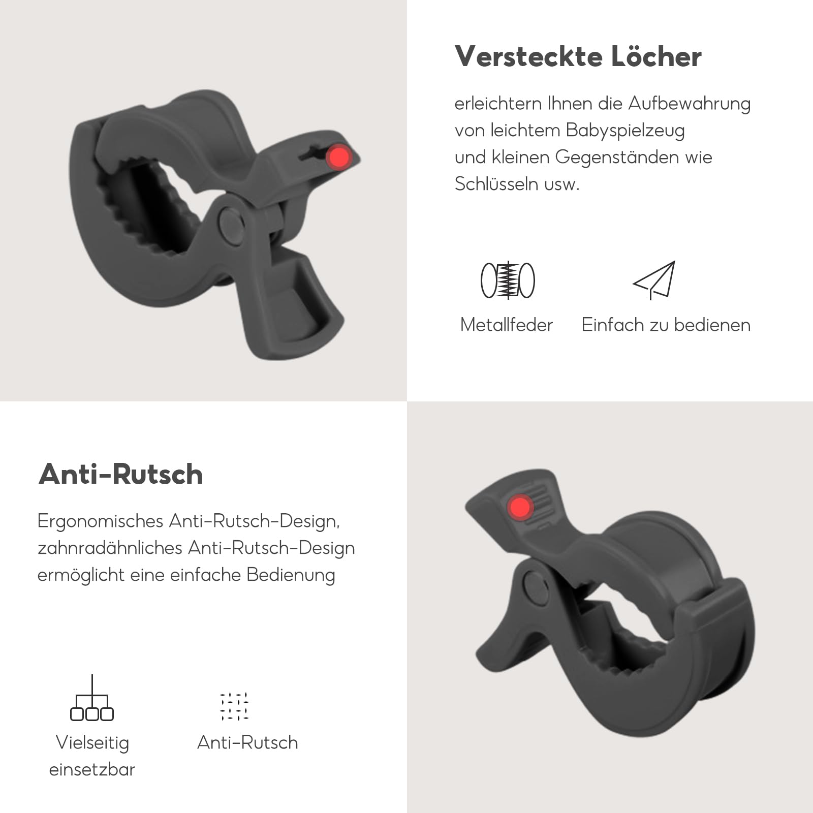 Pinza para cochecito de bebé, 8 unidades, clip para fijar juguetes, pinzas para cochecito, universal, para muselina, cubierta de mantas (negro)