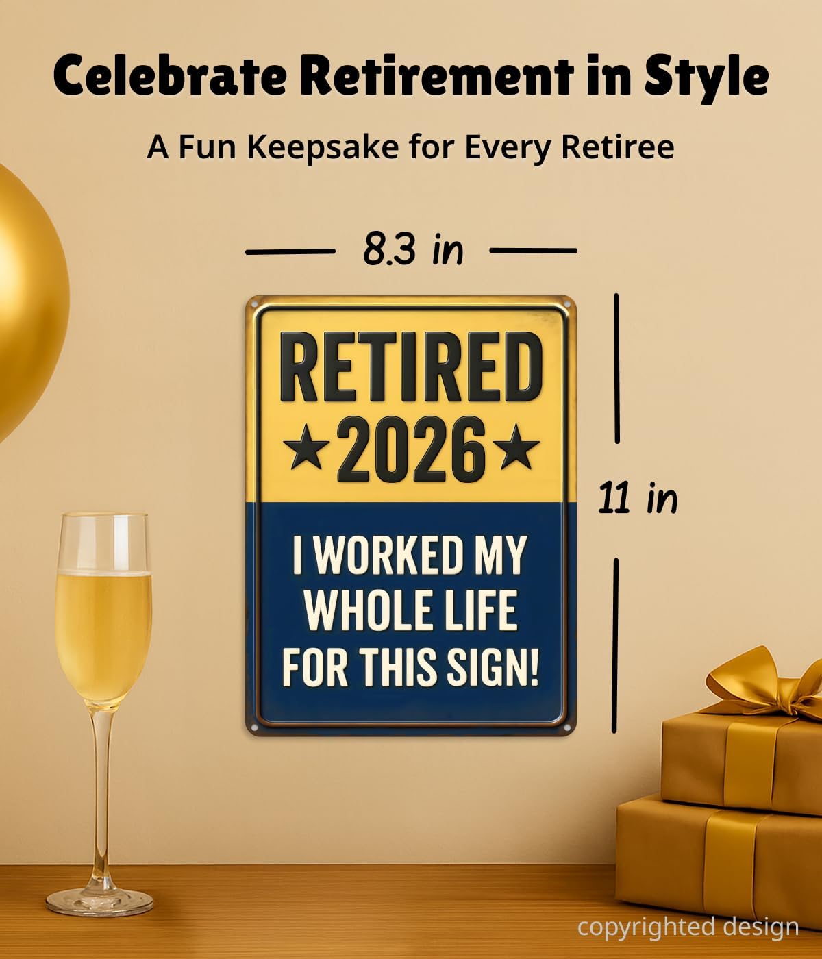 Retired 2026 Sign – Retirement Gifts 2026, Funny Retirement Gift for Men or Women, Best Retirement Gifts for Men, Funny Retirement Wall Décor and Party Decoration, Aluminum Sign Keepsake, 11×8.3 Inch