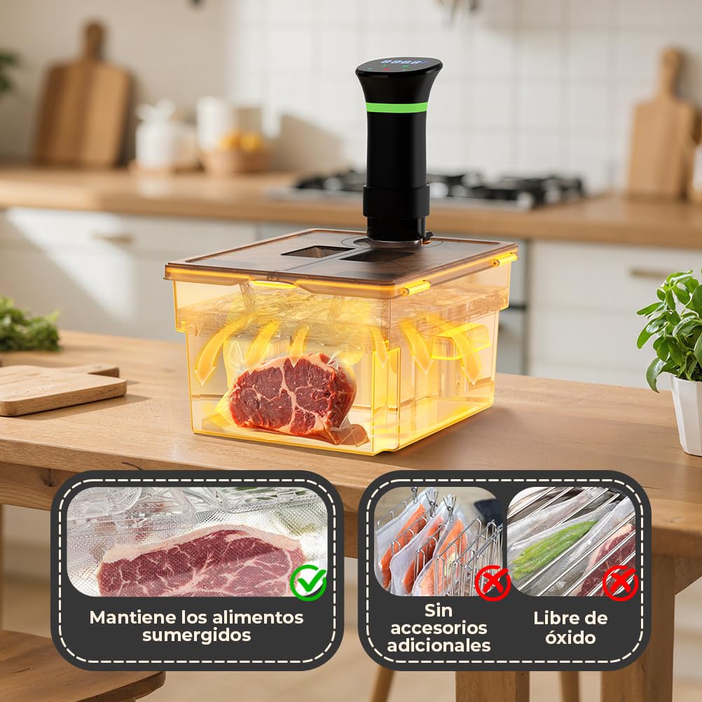 Contenedor Sous Vide con Tapa y Rejilla Incorporada Doble Puerta 11L Gris Recipiente Sous Vide Adaptarse a la Mayoría de Las Sous Vide Roner Cocina
