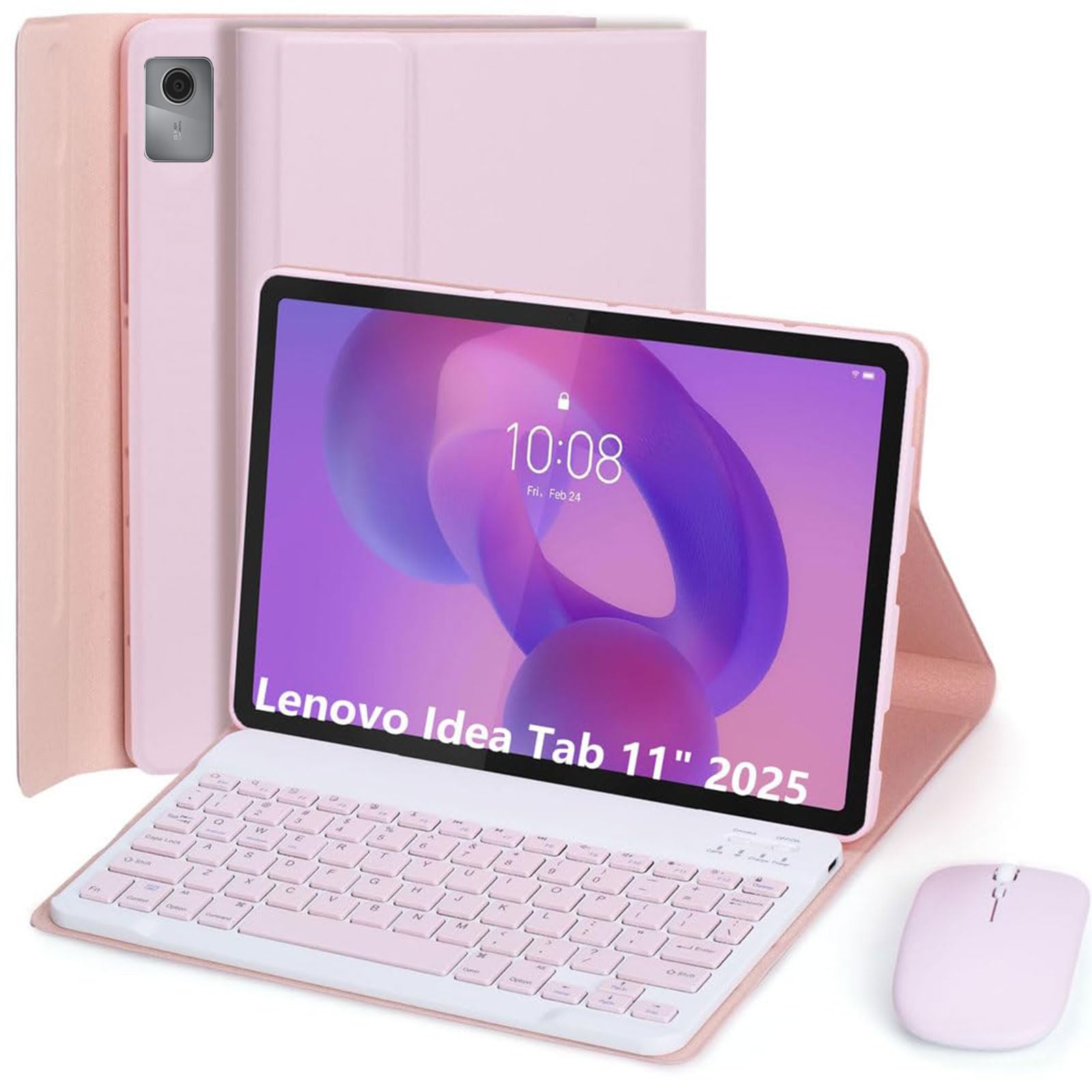 Funda con Teclado para Lenovo Idea Tab 11 Pulgadas 2025 Modelos (TB-336ZU/TB-336FU), Español Ñ Teclado Inalámbrico Bluetooth Desmontable, Funda Ultrafina Multiángulo con Ratón,Rosado