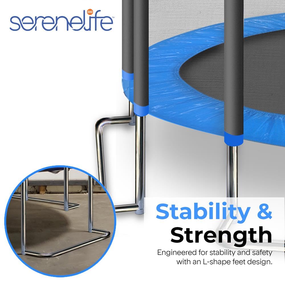 SereneLife Trampolino Elastico per Bambini 305 cm, Tappeto Elastico Rotondo, Nero, con Rete di Sicurezza, Struttura Robusta per Esterno e Interno