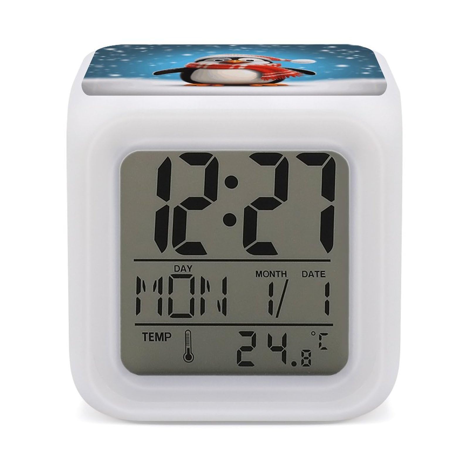 VstaDank Christmas Funny Penguin Digital Alarm Clock LED Display Screen Color Change Alarms Clock Smart Alarm Clock Wake Up Digital Clocks with 7 Color Nightlight for Bedroom