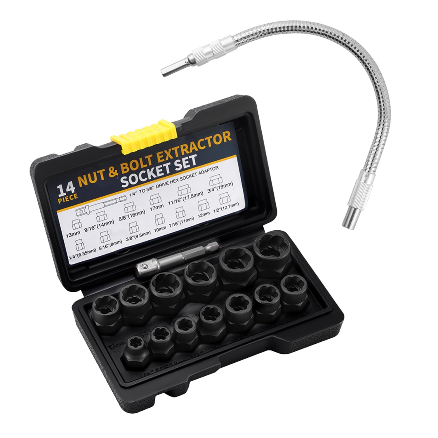 16 Pièces Extracteur Vis, Robustes et Faciles à Utiliser, Extracteur de Vis, Large Gamme D'applications, Kit Extracteur de Vis, pour Enlever les Écrous et Vis Endommagés et Rouillés (noir)