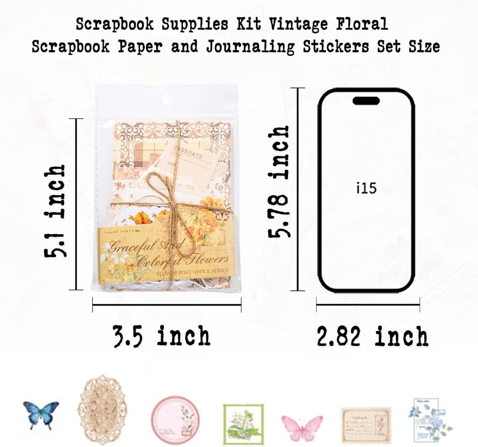 Vintage Floral Scrapbook Kit, 400 Paper & Sticker Pieces