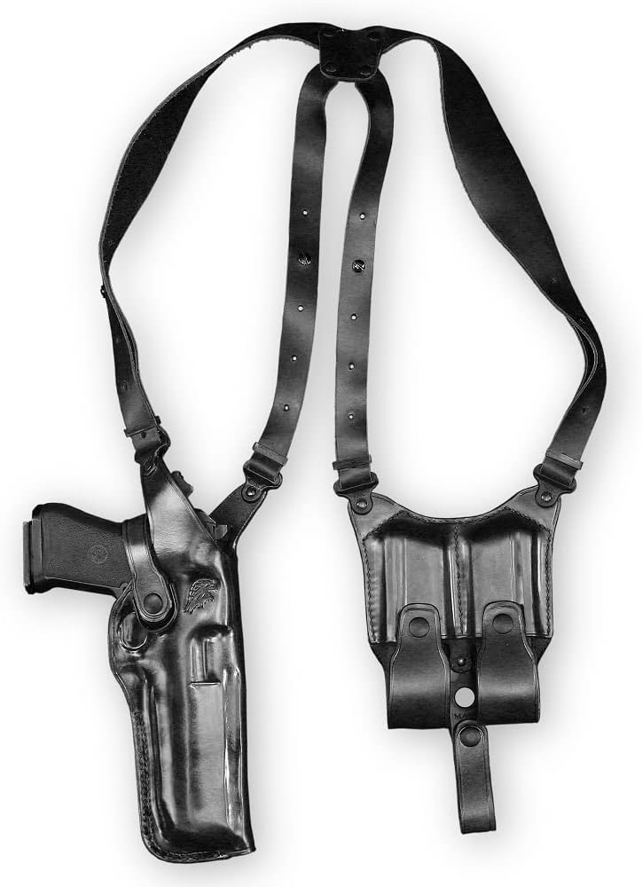 Premium Leather Vertical Shoulder Holster Fits Desert Eagle FITS All CALIBERS with 6'' Barrel, Left Hand Draw, Black Color #1089#