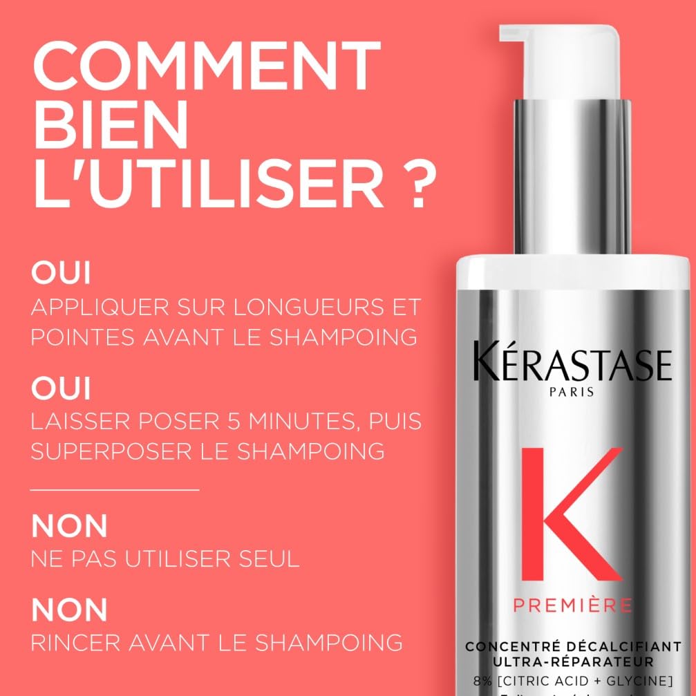 KERASTASE Première - Concentré Décalcifiant Ultra-Réparateur - Traitement Capillaire Pré-Shampoing - 93 % de Casse en Moins - +75 % de Brillance - Sans Sulfate - Cheveux Abîmés - 250 ml