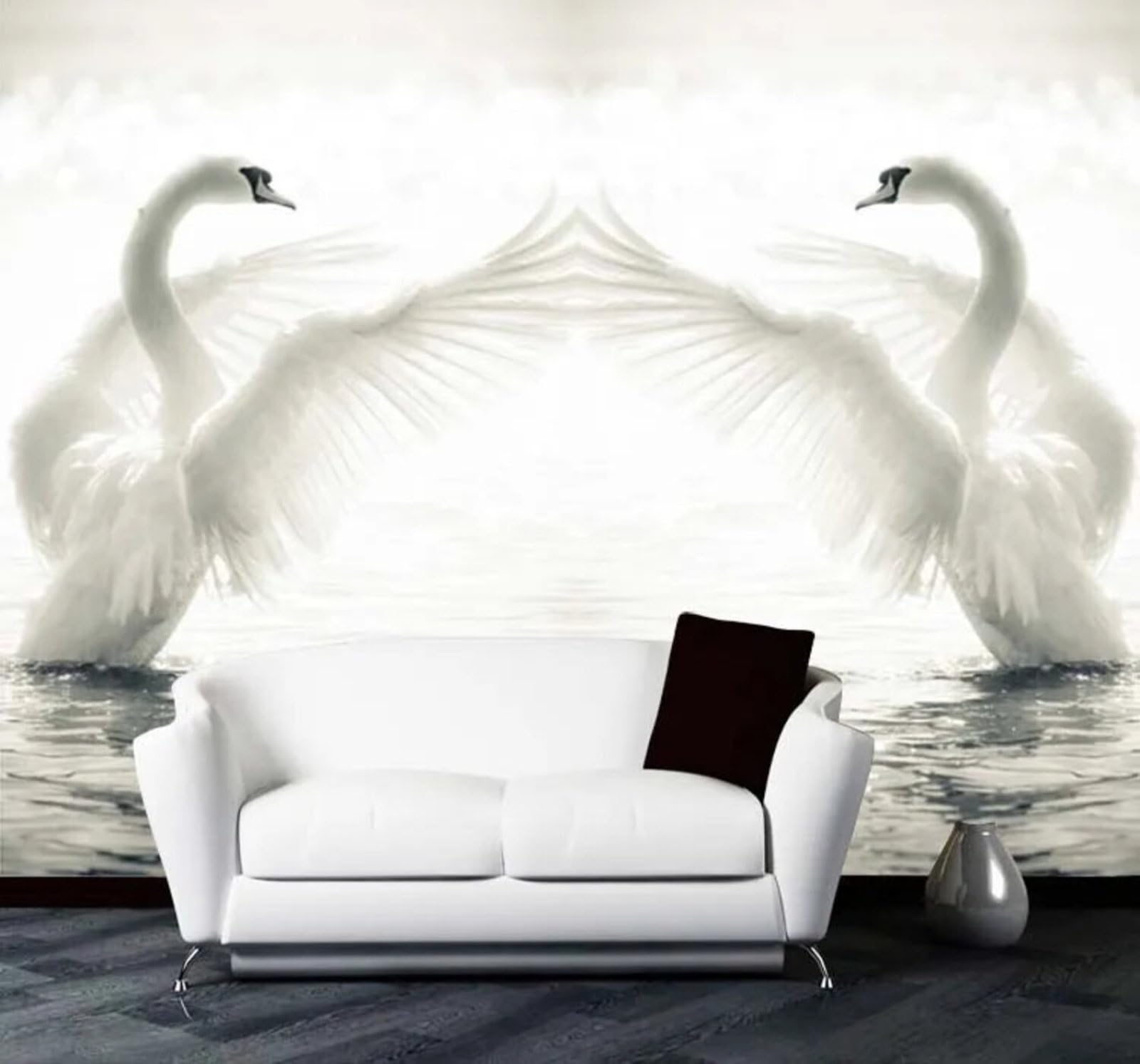 Wallpaper-3D-Xlm 250Cm×170Cm(B×H) Minimalist Elegant Three Dimensional Lake Swan 3D Wallpaper Easy Install Feature Office Living Room Sofa Bedroom Tv Background Wall Decoration-250Cm×170Cm
