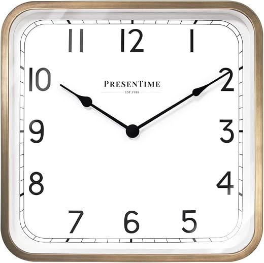 Presentime & Co. 16 Anton Vintage Square Clock, Silent No Ticking, Wall Art and Timepiece for Home