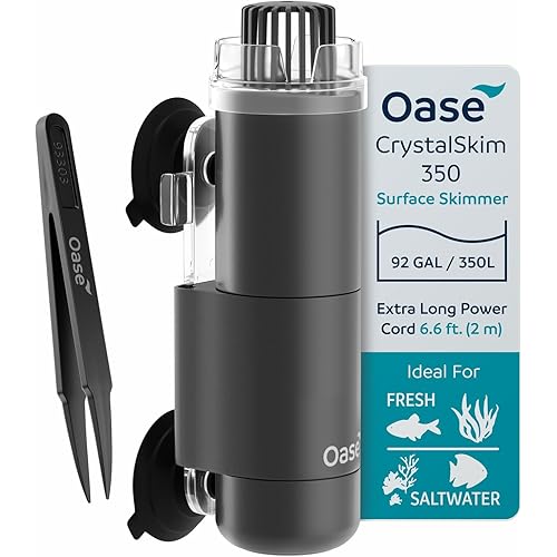 OASE CrystalSkim 350 Surface Skimmer for Freshwater and Marine Aquariums – Compact Internal Filter for Film Oil and Debris Removal, Quiet, Adjustable Flow, Shrimp-Safe, for Tanks up to 92 Gal / 350 L