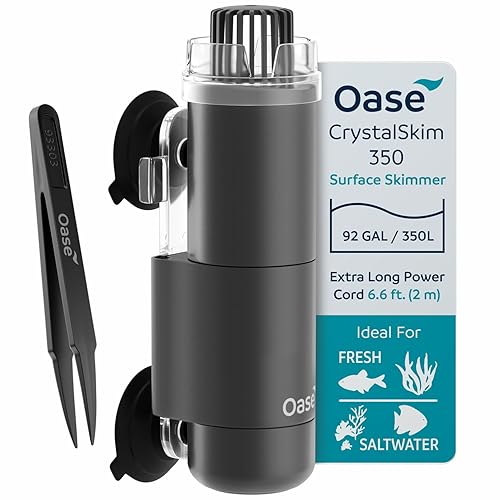 OASE CrystalSkim 350 Surface Skimmer for Freshwater and Marine Aquariums – Compact Internal Filter for Film Oil and Debris Removal, Quiet, Adjustable Flow, Shrimp-Safe, for Tanks up to 92 Gal / 350 L
