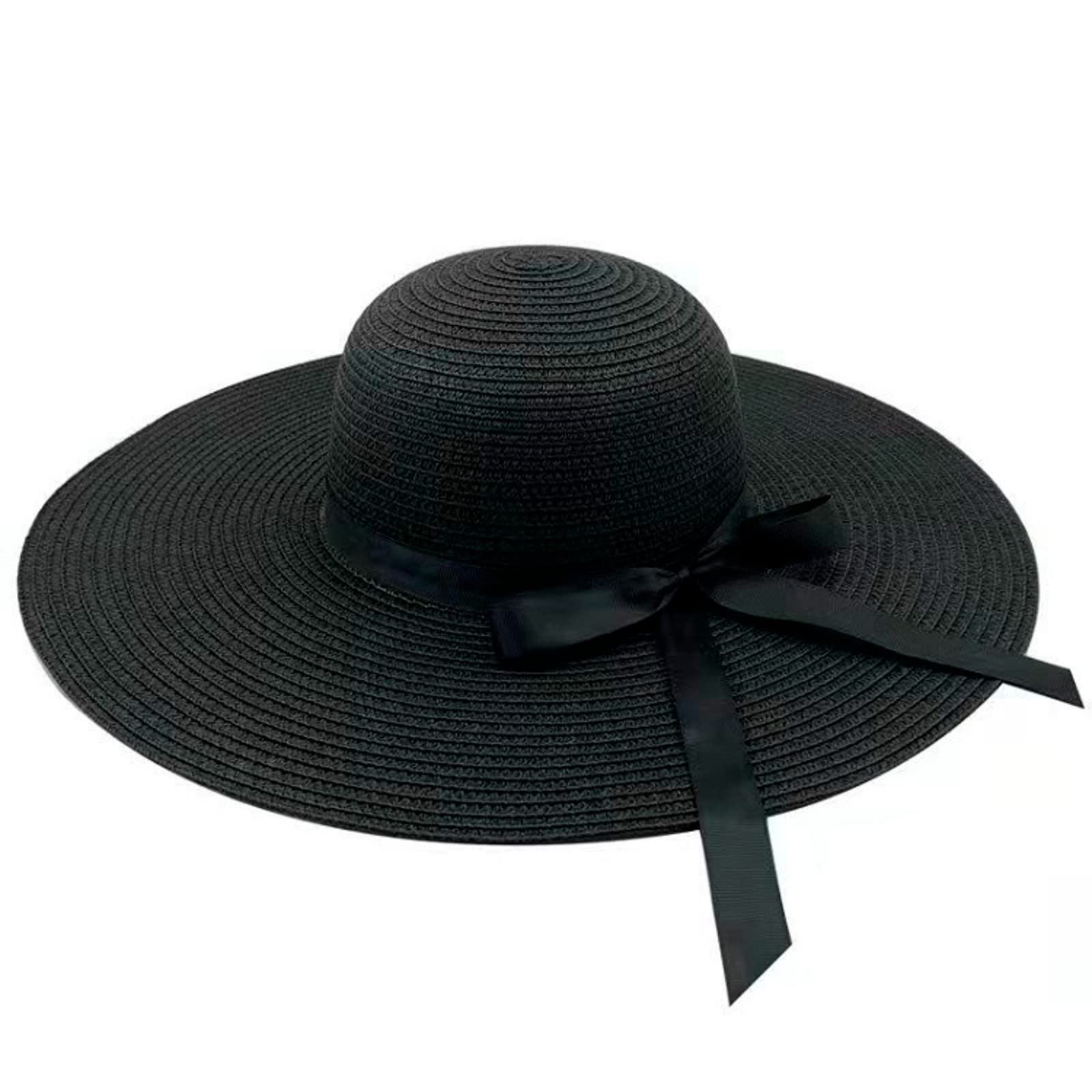 Generic Sombrero de paja de ala ancha para mujer, sombrero de ala ancha, sombrero plegable de playa para mujer, talla 60