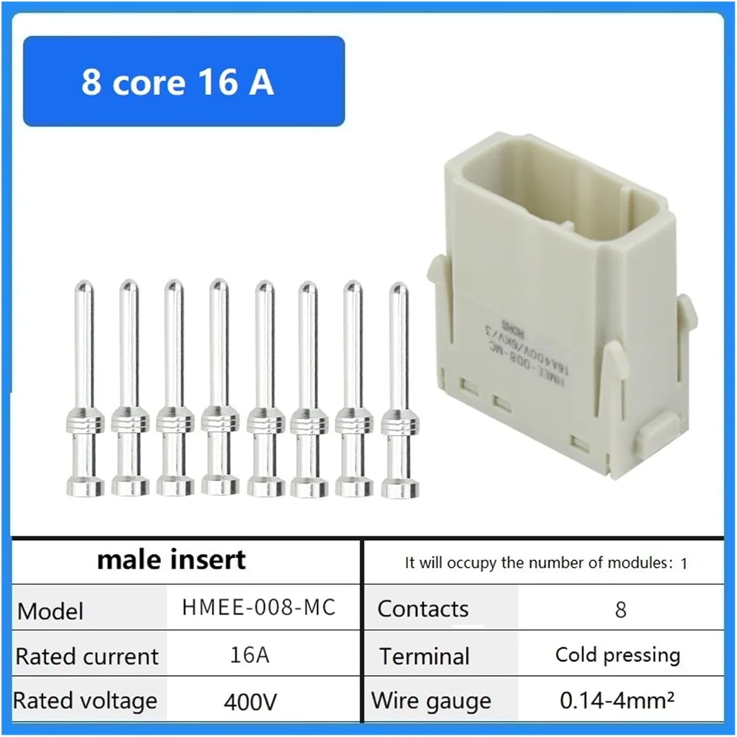 Module Series Heavy-Duty connectors, Electrical Network Integration, high-Current and high-Power Aviation Plugs and sockets(8 core 16A Male)
