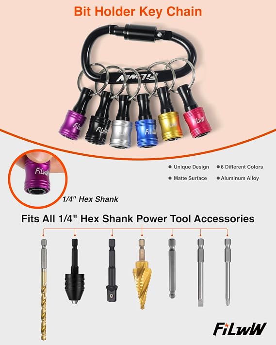 Bit Holder Keychain,12Pcs 1/4 Quick Release Driver Bit Catchers Tool Gifts for Men,Quick-Change Extension Bar Keychain Drill Screw Adapter Portable for Organizer