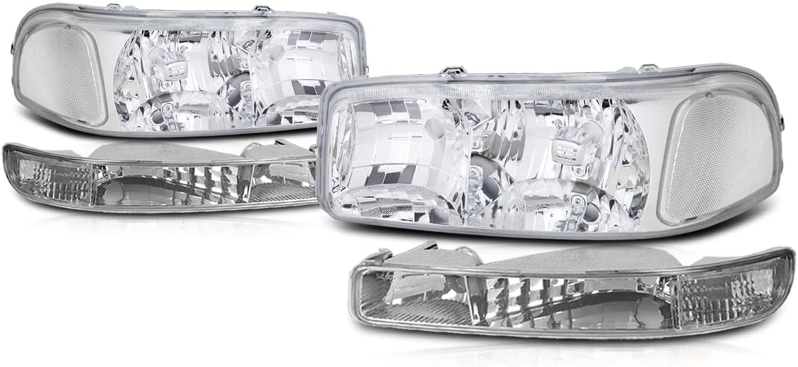 PM PERFORMOTOR PMHL-GSIE-9906-4P-OH-CC Chrome Housing Clear Corner Headlights [Compatible with 99-07 Sierra 1500 2500 3500&HD / 99-06 Yukon&XL / 2001 Sierra C3]
