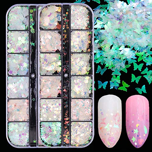 2 Boxes Holographic Nail Art Sequins Glitter Iridescent Mermaid Flakes Nail Art Glitter For Acrylic Nail Rlective Nail Power -Nail Art Decorqtion For Women Girls #TOP22