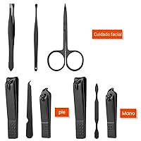 Vista 2 de Aceoce Set profesional de aseo de manicura, pedicura con cortaúñas, 18 en 1, de acero inoxidable, Negro