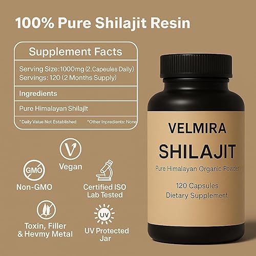Miniatura 4 de Velmira. Shilajit Cápsulas de resina pura del Himalaya. 1000 mg, verificado en laboratorio, naturales para hombres y mujeres, más de 85 minerales