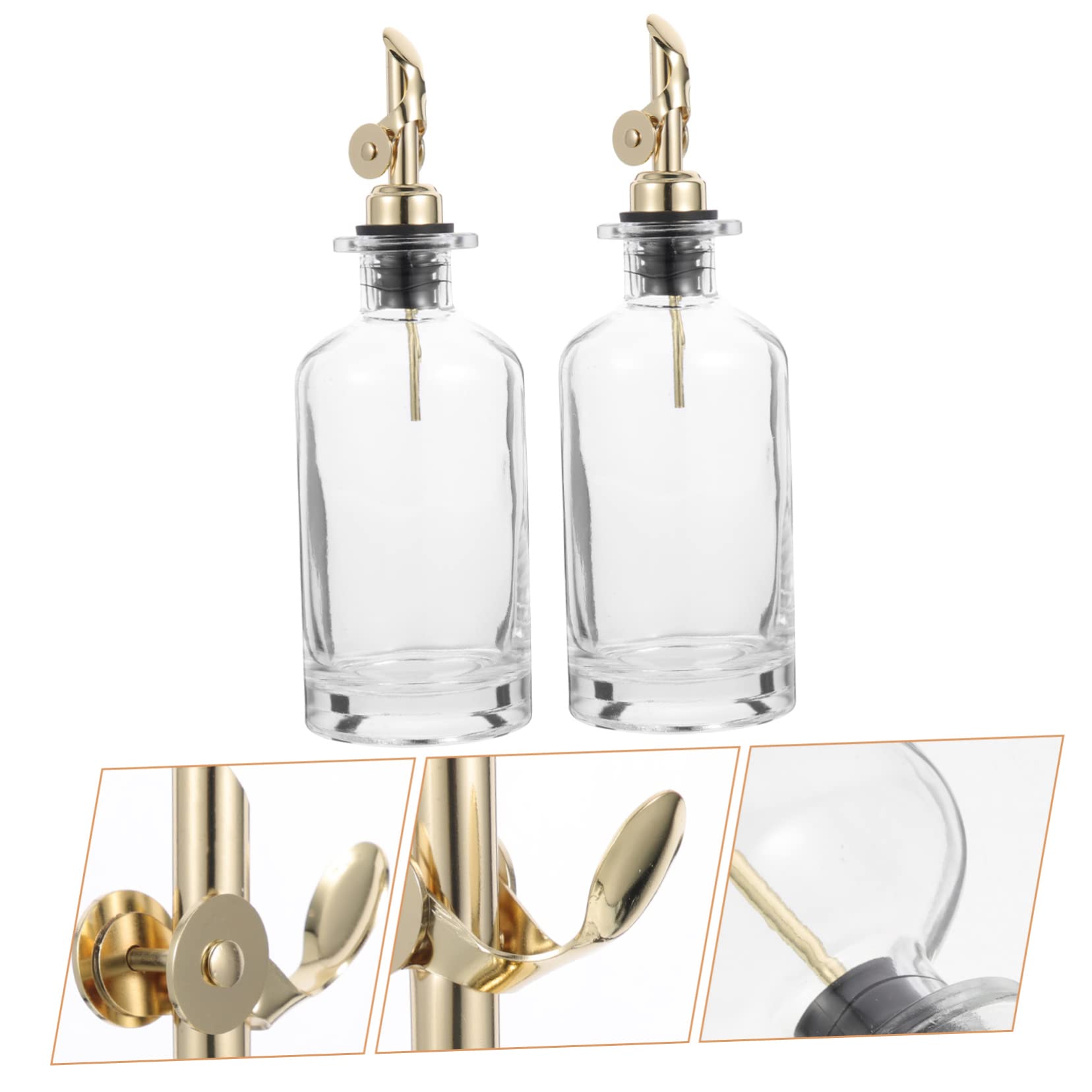 Botella Dispensadora de Aceite Automática de Vidrio 350ml, 2 Piezas | Tapa Dorada, Acero Inoxidable, Control de Aceite Apertura Automática, Formato para Cocina y Mesa