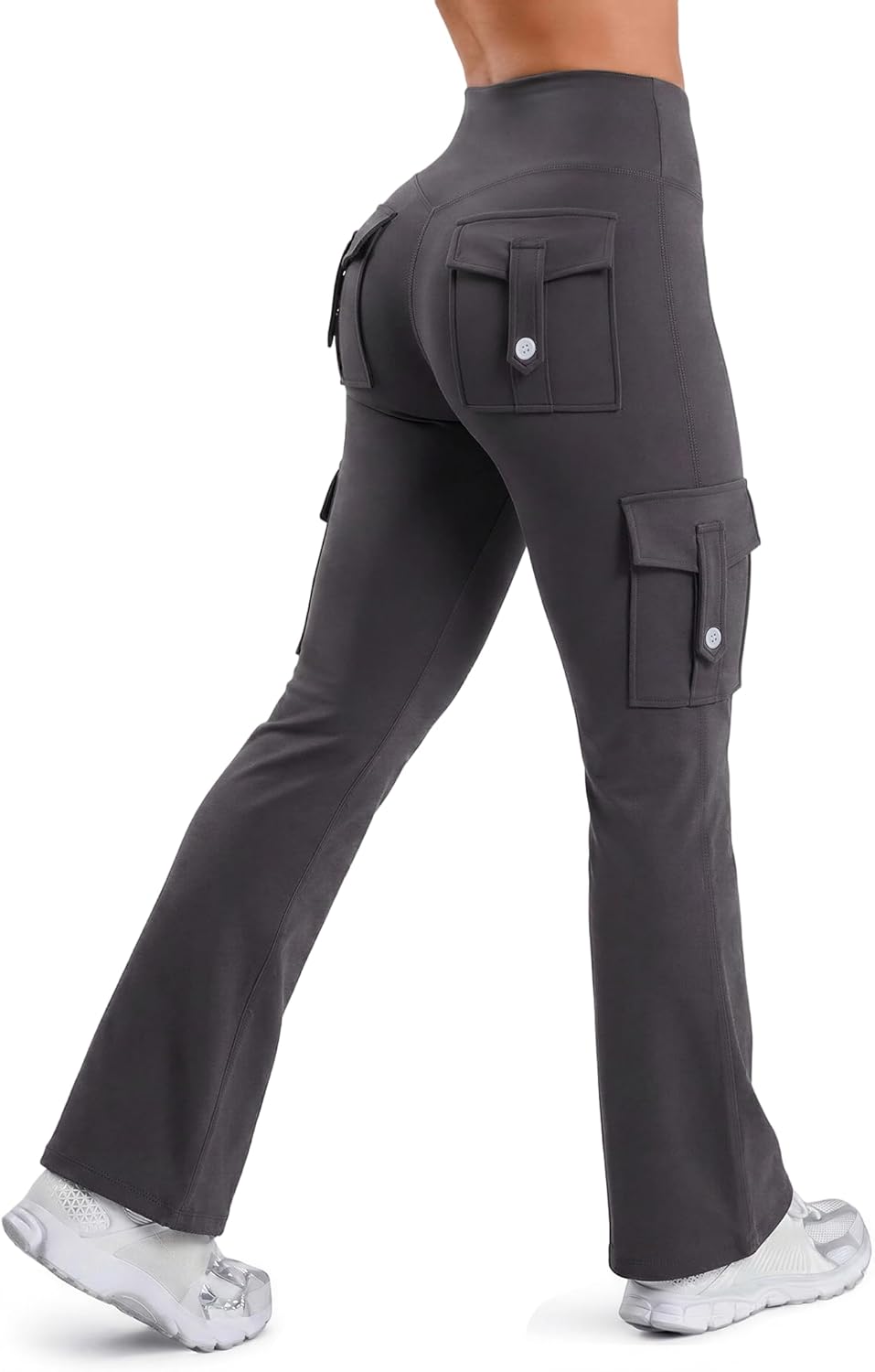 Women Workout Flare Leggings with 4 Pockets High Waisted Tummy Control Butt Yoga Pants Cargo Bootcut Leggings
