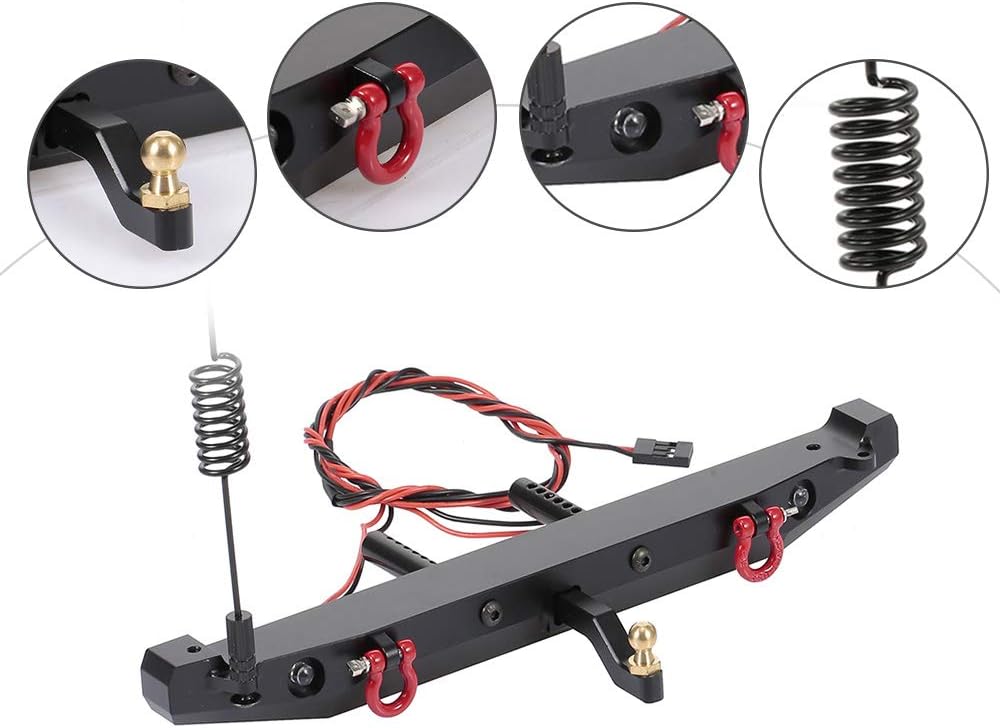 GoolRC RC Car Metal Rear Bumper with 2 LED Light Antenna Tail Hook for TRX-4 RC4WD Axial SCX10 Car