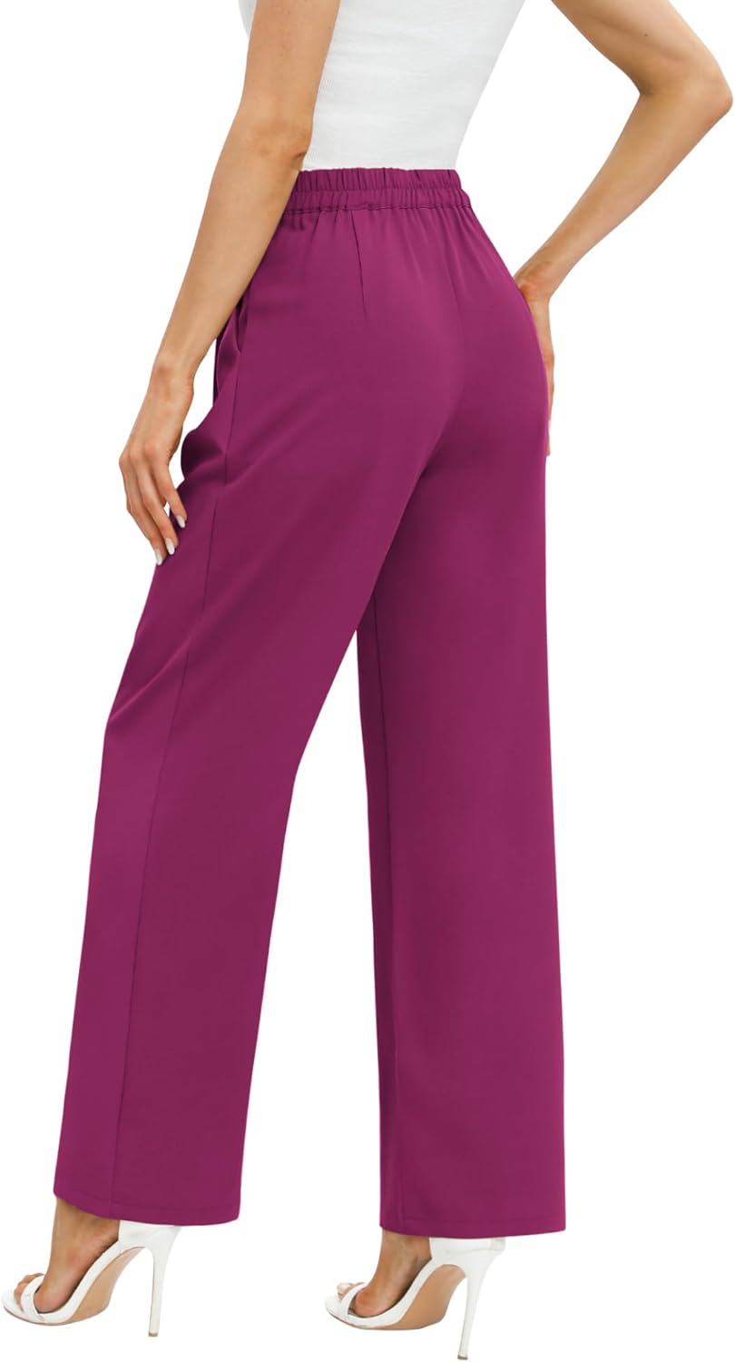 Feiersi Women's Business Work Trousers High Waisted Wide Leg Pants Long Straight Suit Pants with Pocket - Image 2
