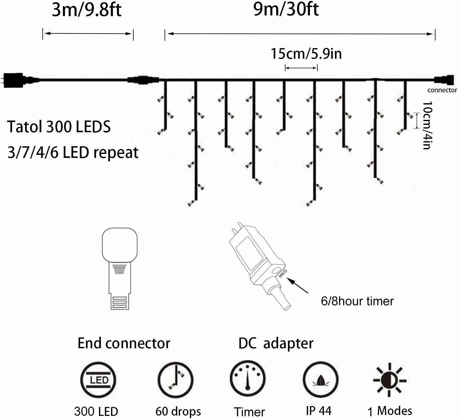 LED Icicle Style Lights with Twinkling Strobes - Sparkling Icicle Lights for Indoor/Outdoor Eaves & Wall Decorations (29.5FT Cable, Cool White + Warm White Strobe)