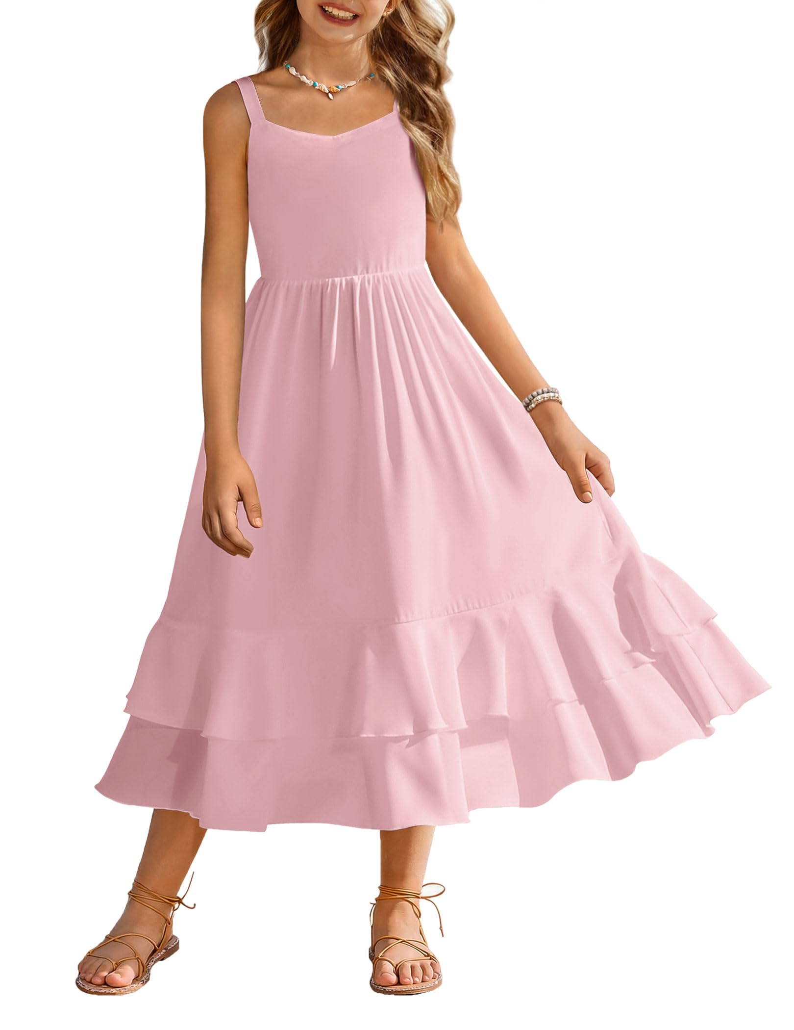 Arshiner Girls Cami Summer Dress Casual Sleeveless Sundress with Pockets for 5-14 Y — view 14