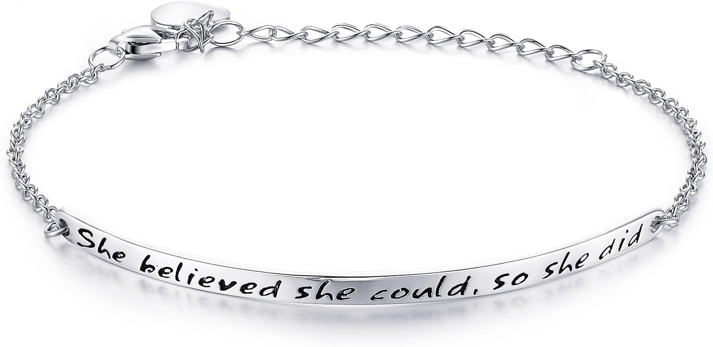 “She believed she could so she did” Engraved 925 Sterling Silver Inspirational Bangle Bracelets