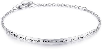 She believed she could so she did Engraved 925 Sterling Silver Inspirational Bangle Bracelets