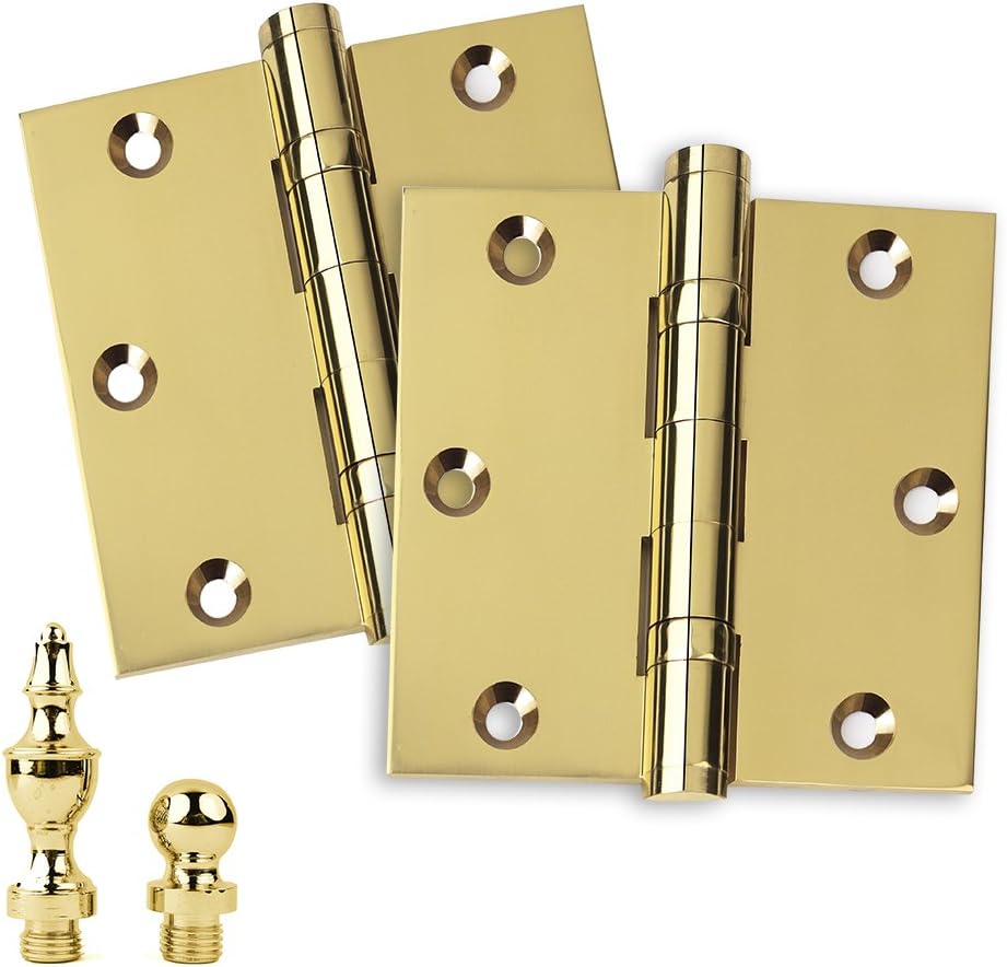EMBASSY Door Hinge Solid Brass - 3.5 x 3.5 Inch, Heavy Duty, Polished Brass, Ball Bearings, Rust Resistant Pin, Architectural Designer Grade, Home Improvement, 2 Pack