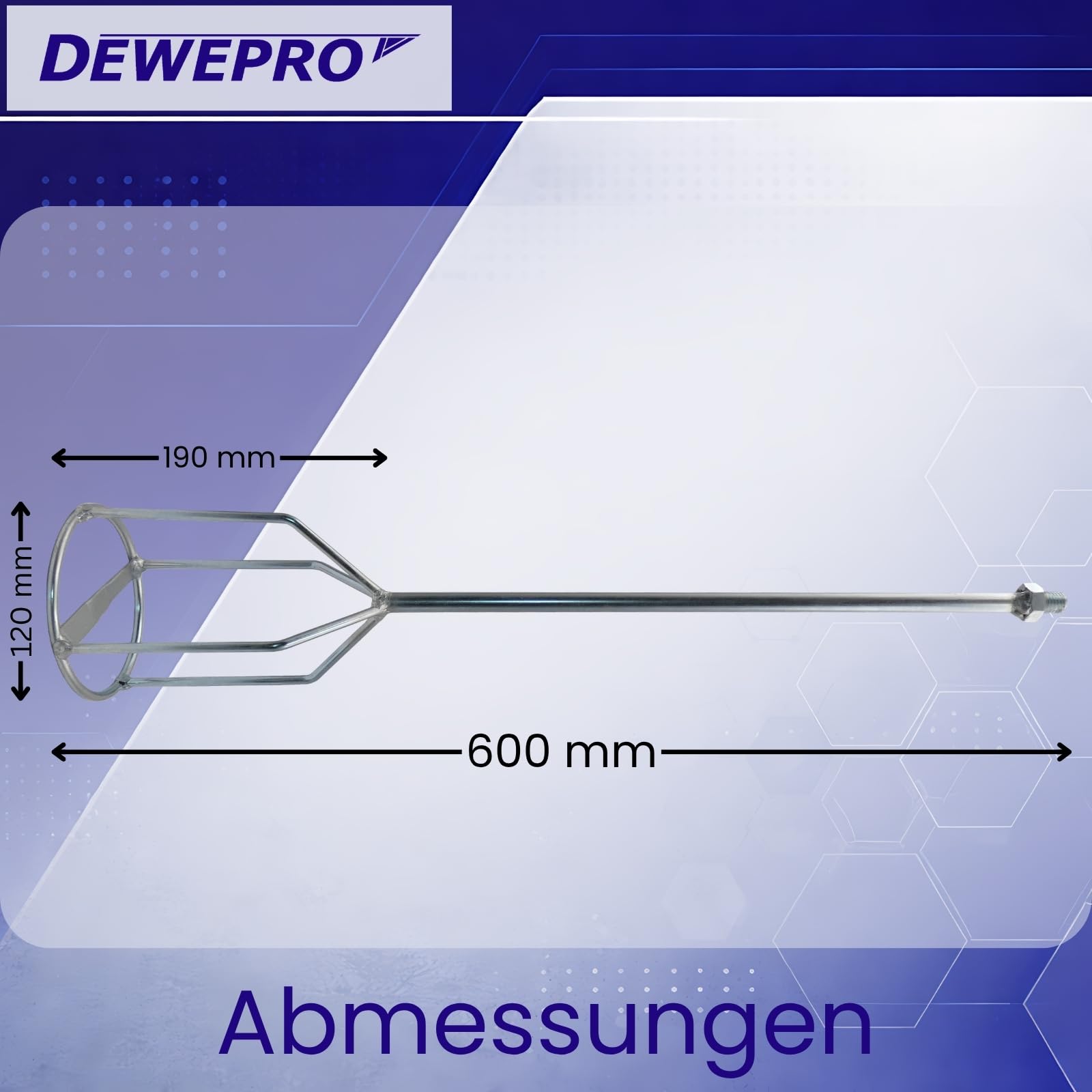 DEWEPRO® Mélangeur à Cage Ø120 mm avec Raccord M14 – Longueur 600 mm – Compatible Perceuse et Visseuse – Idéal pour Mortier, Colle, Peintures, Enduits et Mastics – Robuste et Anti-Corrosion