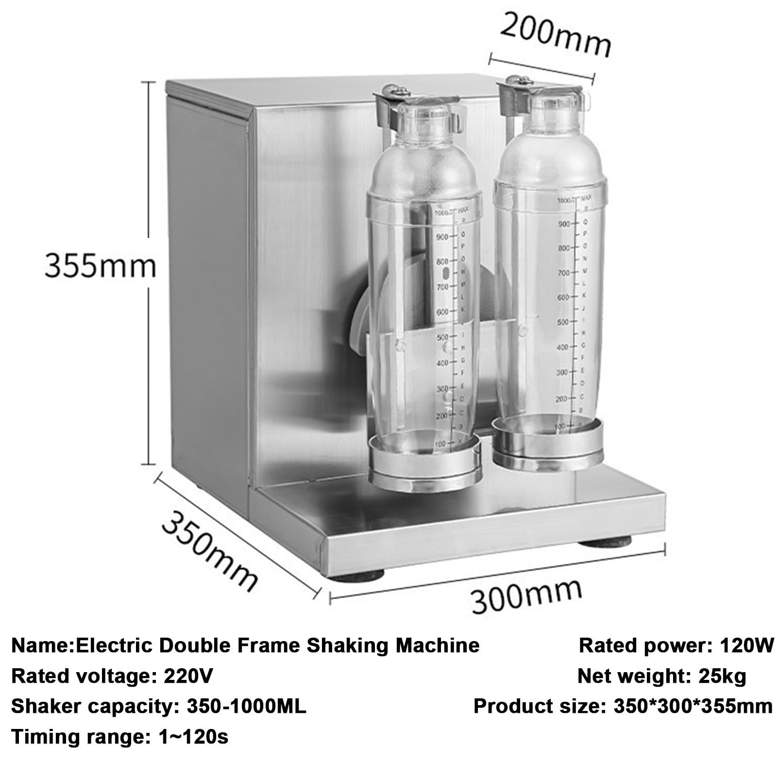 Elektrischer Milchtee-Shaker, gewerbliche Doppelbecher-Milchtee-Shaker-Maschine, 340 U/min Milchtee-Shaker-Maschine aus Edelstahl,